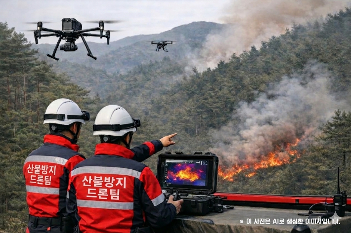 산림청 산하 한국산림재난안전기술공단 '산불방지 드론팀' AI 생성 이미지. 산림청 제공