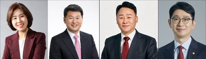 김미애 해운대을 국회의원과 김성수 현 해운대구청장, 정성철 전 해운대구의회 의장, 주진우 해운대갑 국회의원 (사진 왼쪽부터). 국민의힘 제공 