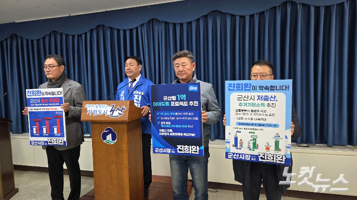 진희완 후보가 19일 군산형 1억 아이드림 프로젝트를 설명하고 있다. 도상진 기자