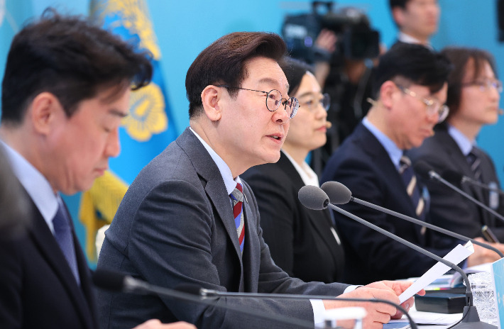 이재명 대통령이 20일 청와대 영빈관에서 열린 중소기업인과의 대화에서 발언하고 있다. 연합뉴스