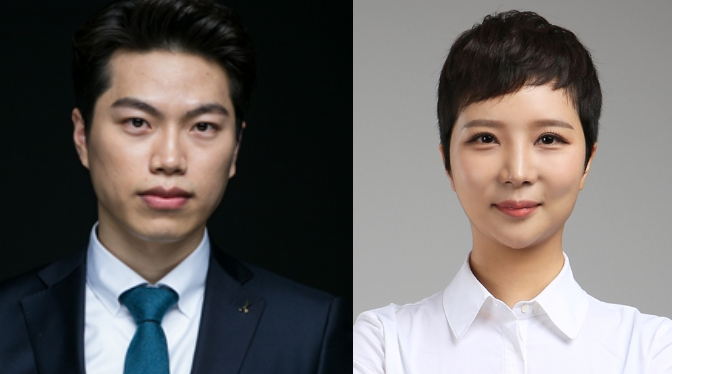 박형준 시장 경선 캠프 공동선대본부장인 손현보 세계로교회 목사 아들인 손영광 교수(왼쪽)와 대변인으로 영입한 민주당 출신 무소속 서지연 부산시의원. 선거캠프와 부산시의회 제공