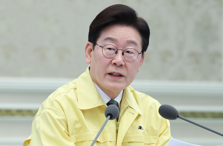 이재명 대통령이 23일 청와대 영빈관에서 열린 제59차 중앙통합방위회의에서 발언하고 있다. 연합뉴스