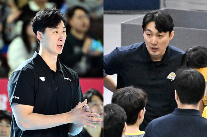 박철우 우리카드 감독대행, 하현용 KB손해보험 감독대행. 한국배구연맹