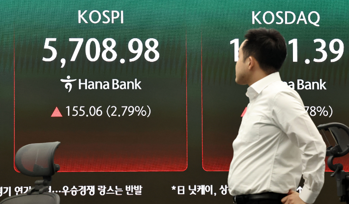 25일 서울 중구 하나은행 딜링룸 현황판에 코스피 지수 등이 표시되고 있다. 연합뉴스