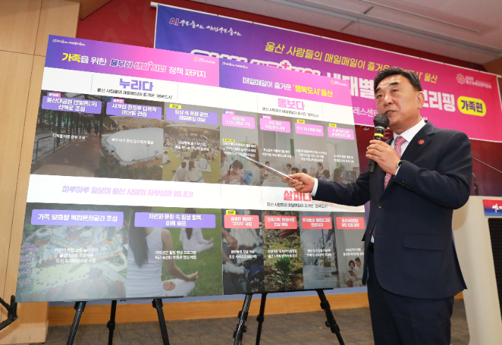 김두겸 울산시장은 25일 시청 프레스센터에서 브리핑을 열고 가족분야 맞춤형 정책을 발표했다. 울산시 제공