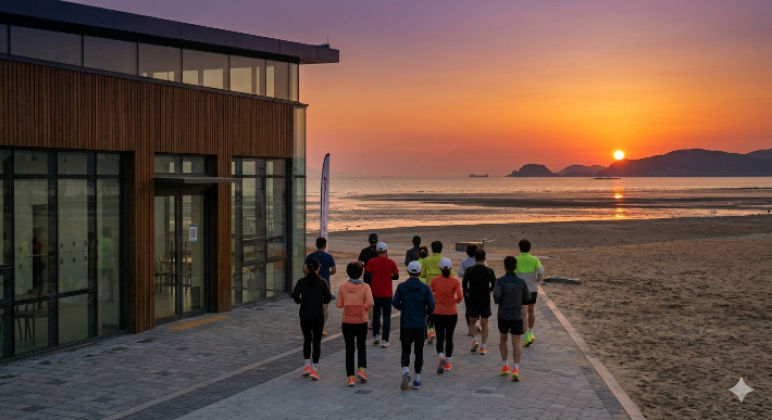 낙조로 유명한 부산 다대포에 러너지원공간이 문을 연다. AI 생성 이미지