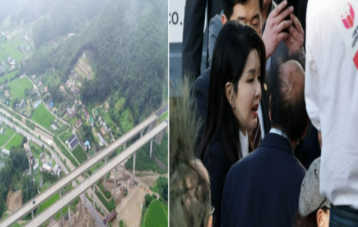 서울-양평고속도로 예타안의 종점인 양평군 양서면 일대 모습과 김건희 씨 모습. 연합뉴스·황진환 기자