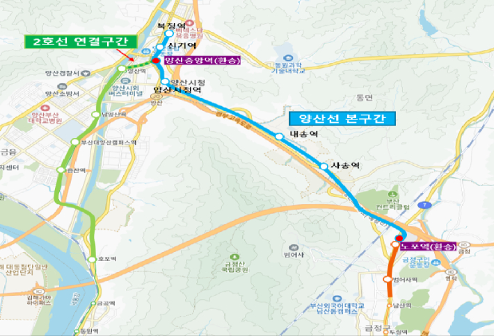 양산선 노선도. 부산시 제공