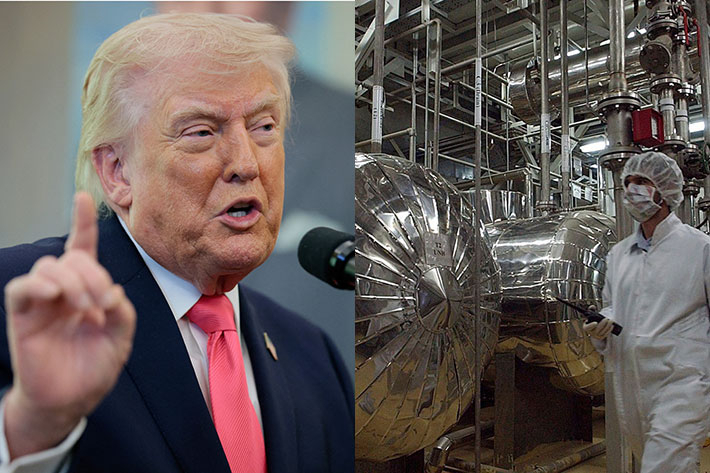 도널드 트럼프 미국 대통령, 오른쪽은 지난 2005년에 촬영한 이란의 이스파한 핵시설. 연합뉴스