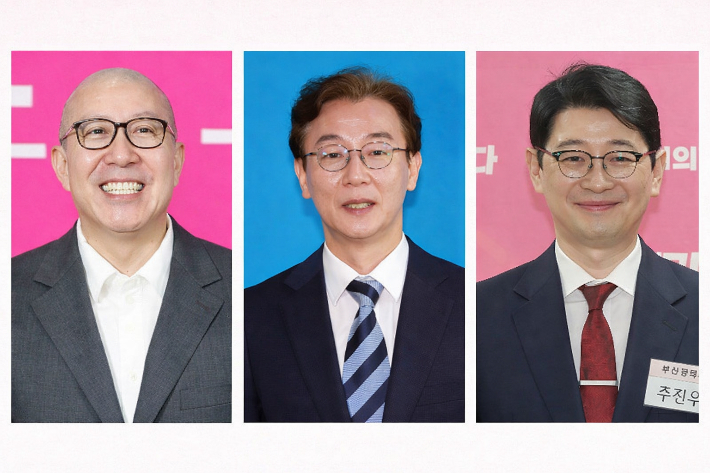 6.3 지방선거 부산시장 예비후보 박형준 시장(왼쪽)과 전재수 의원(중앙), 주진우 의원(오른쪽).  부산시 제공·연합뉴스