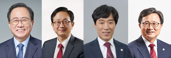 오는 6월 지방 선거에  부산시교육감 후보로 출마했거나 출마할 것으로 보이는 후보들. 왼쪽부터 김석준, 정승윤, 최윤홍, 전호환 후보. 각 후보 측 제공
