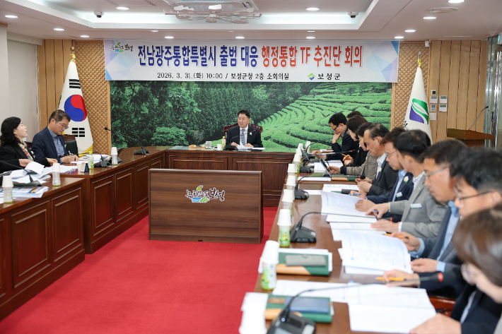 보성군 관계자들이 통합 TF 추진단 회의에서 발언하고 있다. 보성군 제공