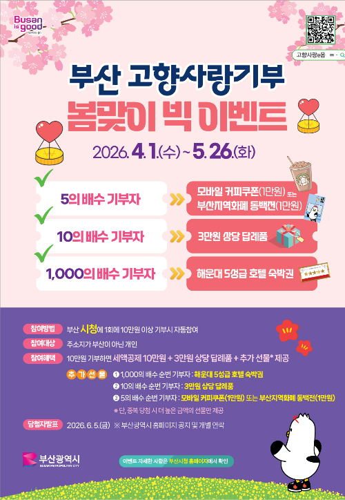 부산시가 '고향사랑기부 봄맞이 빅 이벤트를 실시한다. 부산시 제공