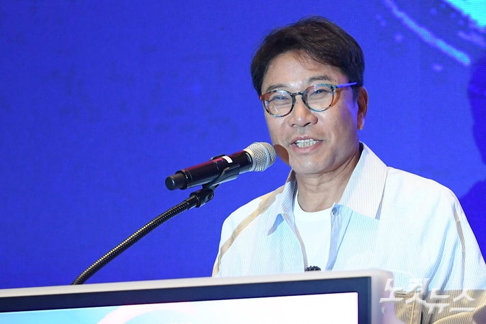 2016년 1월 27일 프레젠테이션 쇼에서 직접 연사로 나서 NCT라는 개념을 발표한 이수만 SM엔터테인먼트 창립자. 사진은 2024년 모습. 박종민 기자