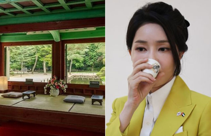 서울 종묘 망묘루 내부·김건희 씨. 국가유산청·대통령실 제공