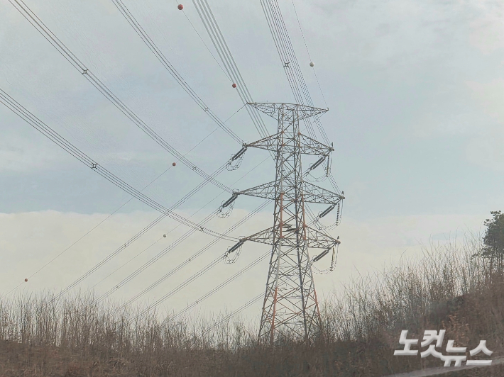 충남을 지나는 송전탑과 송전선로. 김정남 기자