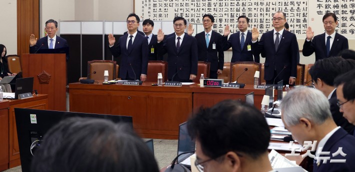 선서하는 국조특위 증인들