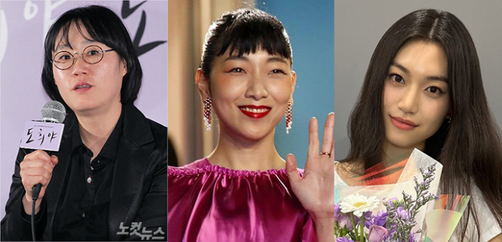 정주리 감독의 신작 '도라'에 캐스팅 된 일본 배우 안도 사쿠라(가운데)와 배우 김도연. 연합뉴스·판타지오 제공