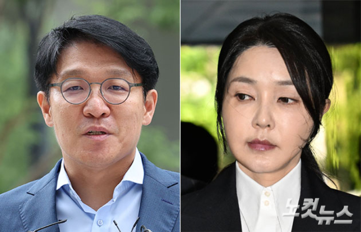 김건희 씨 측에 '이우환 화백' 그림을 선물하고 총선 공천 등을 청탁했다는 의혹을 받는 김상민 전 부장검사(왼쪽)와 김건희씨. 황진환 기자·류영주 기자 