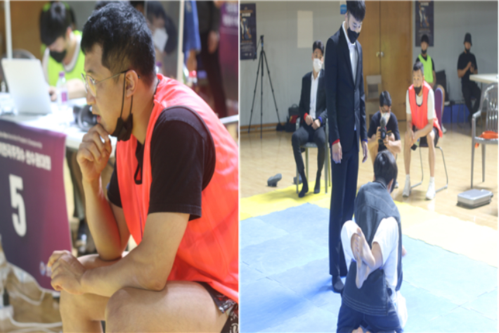 한동수(팀토마주짓수 김포 본관) 관장 등이 회장기 대회 현장에서 선수들을 지도하고 있는 모습. 대한주짓수회 홈페이지 캡처