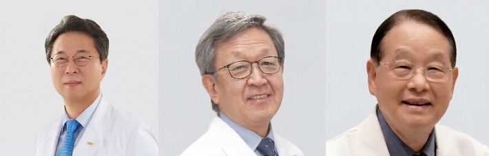 (왼쪽부터)순천향대학교 부천병원 신응진 교수, 서울아산병원 전성훈 교수, 의료법인 한마음의료재단 하나병원 박중겸 이사장. JW중외제약 제공