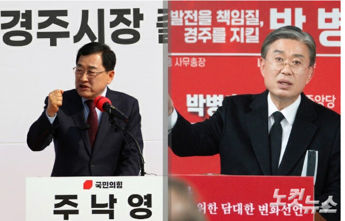 국민의힘 경주시장 경선에 나선 주낙영 예비후보와 박병훈 예비후보. 문석준 기자