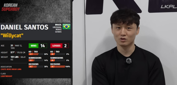 최두호가 자신의 SNS를 통해 산토스에 대해 언급하고 있다. 최두호 SNS 영상 캡처