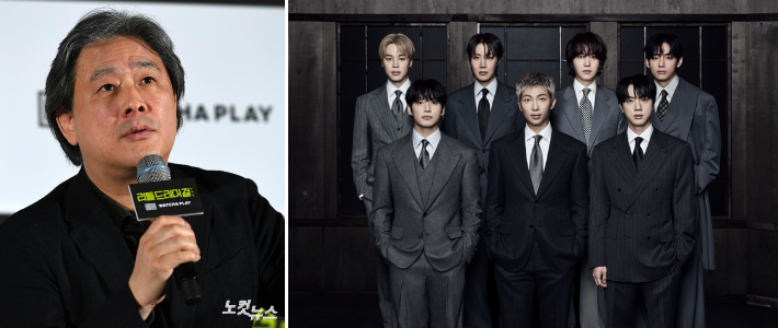 영화감독 박찬욱(왼쪽)과 그룹 방탄소년단. 자료사진·빅히트 뮤직 제공