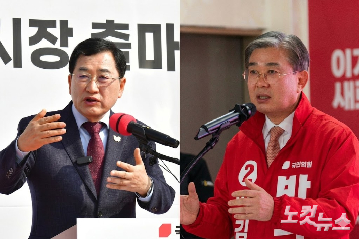 국민의힘 경주시장 경선에 나선 주낙영 예비후보와 박병훈 예비후보. 문석준 기자
