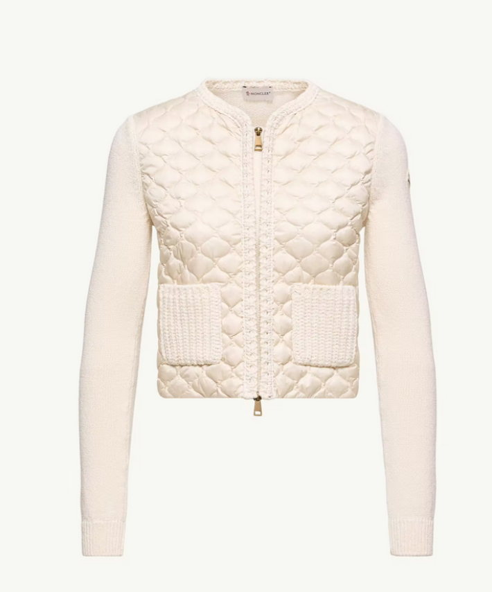 지오메트릭 퀼팅 패딩 집업 카디건은 따뜻하면서도 가벼운 무게감이 봄 시즌에 딱 맞는 아이템이다. 몽클레르 제공