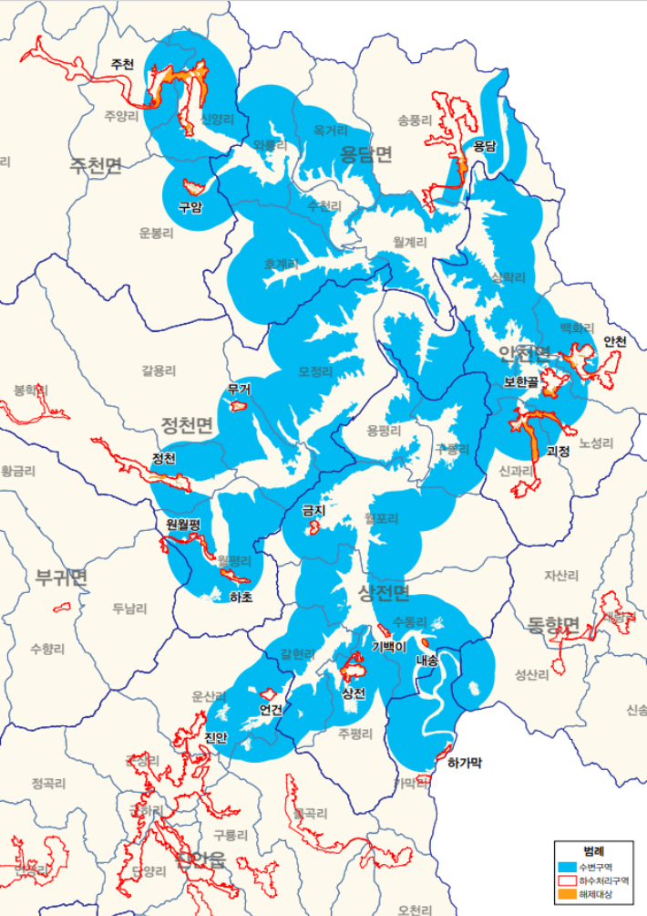 전북 진안 용담호 수변구역 해제 위치도. 전북도 제공