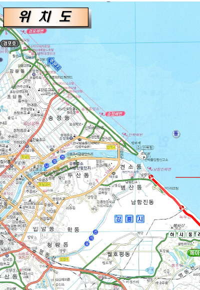 해안도로 위치도. 강릉시 제공