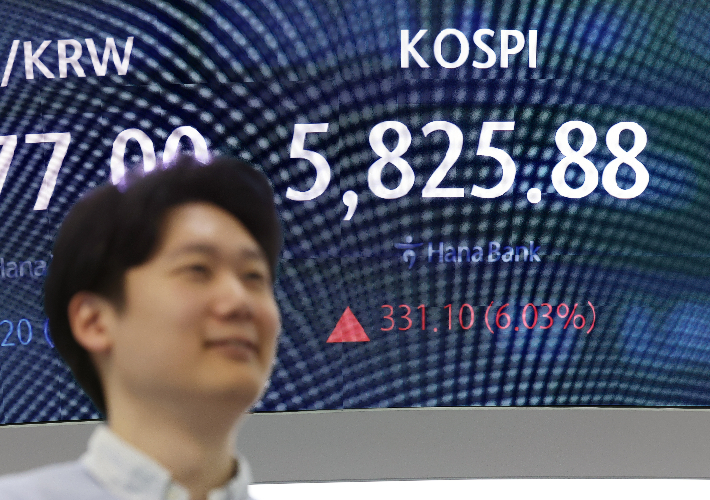 8일 서울 중구 하나은행 본점 딜링룸 현황판에 코스피가 표시되고 있다. 연합뉴스