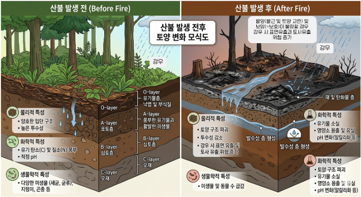  산불지 토양 변화(AI활용 제작). 지질자원연 제공