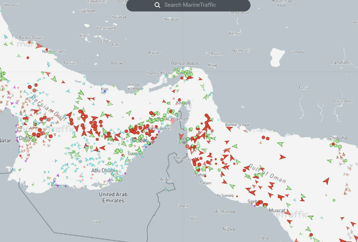 '마린트래픽'으로 본 호르무즈 해협 선박 운항 상황. 마린트래픽 캡처