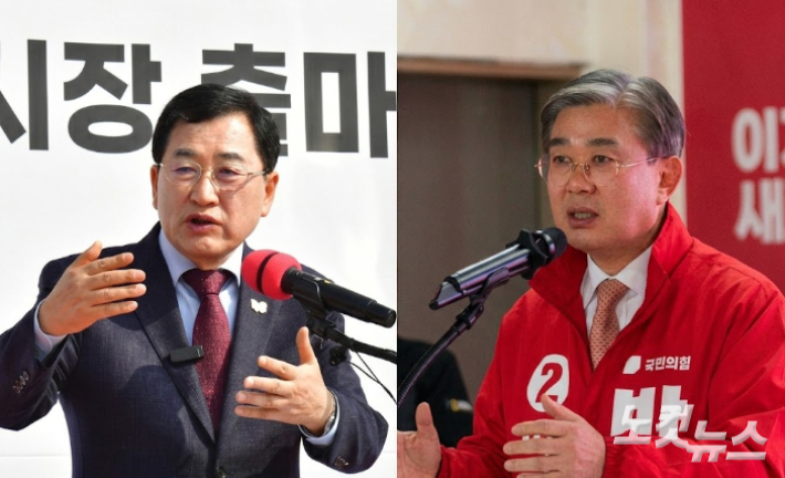 국민의힘 경주시장 경선에 나선 주낙영 예비후보와 박병훈 예비후보. 문석준 기자