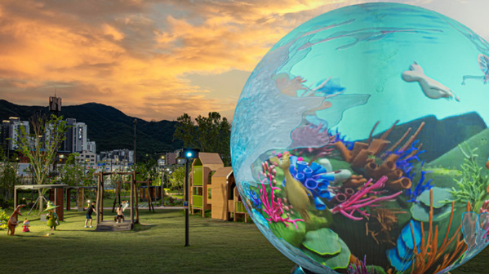 의왕무민공원에 설치된 대형 조형물과 놀이시설 등의 모습. 의왕시 제공