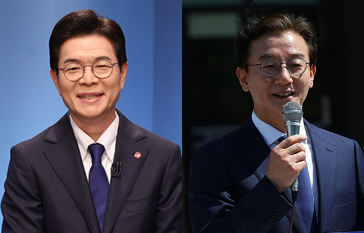 더불어민주당 정원오 서울시장 후보(왼쪽)와 전재수 부산시장 후보. 연합뉴스