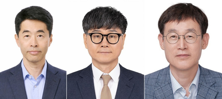 한국언론진흥재단 신임 상임이사. 왼쪽부터 김현준 경영본부장, 임석규 미디어본부장, 구용회 정부광고본부장. 한국언론진흥재단 제공