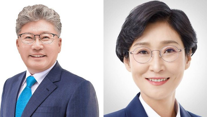 더불어민주당 영광군수 결선에 오른 현직인 장세일 후보와 김혜영 후보. 선관위 제공