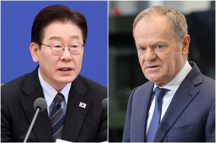 이재명 대통령(왼쪽)과 도날트 투스크 폴란드 총리. 연합뉴스