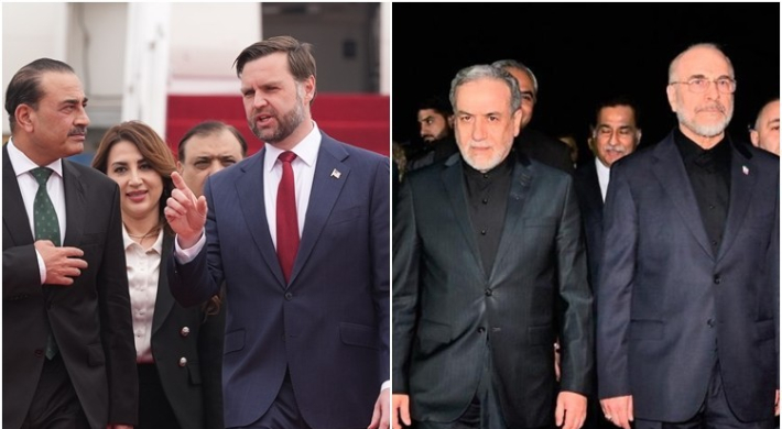 미국 대표단(왼쪽)과 이란 대표단. 연합뉴스