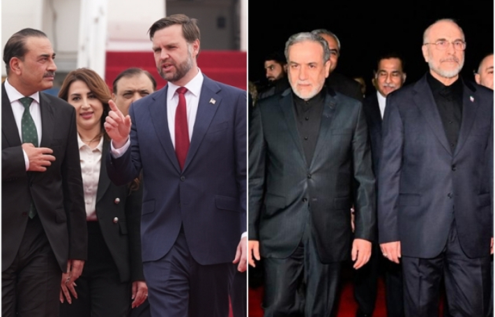 미국 대표단(왼쪽)과 이란 대표단. 연합뉴스 