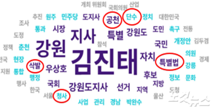 재선에 도전하는 김진태 현 강원지사 워드 클라우드 분석 결과