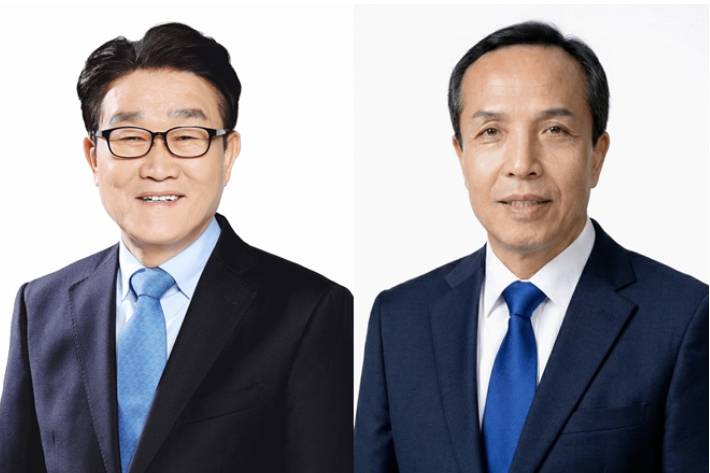 김일권(왼쪽), 조문관 더불어민주당 양산시장 예비후보. 중앙선관위 제공