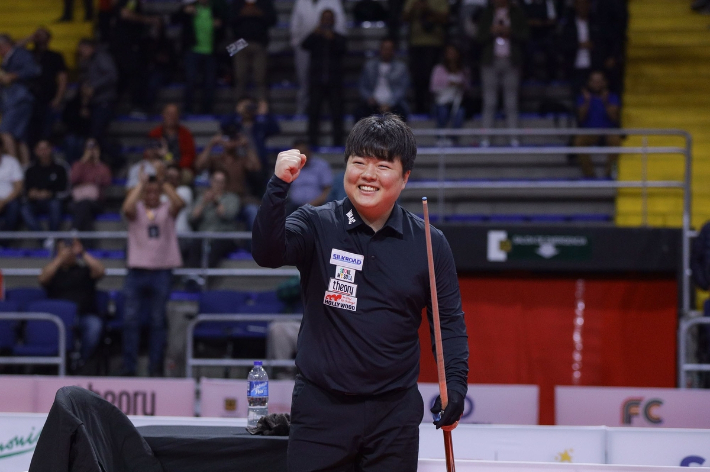 통산 4번째 3쿠션 월드컵 우승을 달성한 조명우. 대한당구연맹  