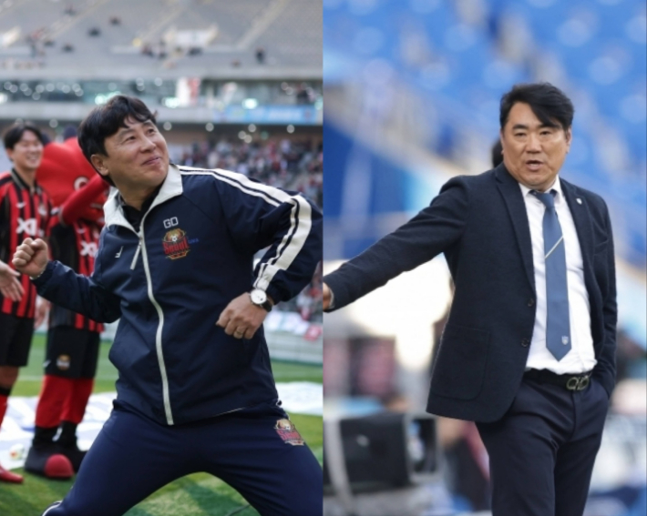 FC서울 김기동 감독(사진 왼쪽)과 울산 HD 김현석 감독. 한국프로축구연맹 제공