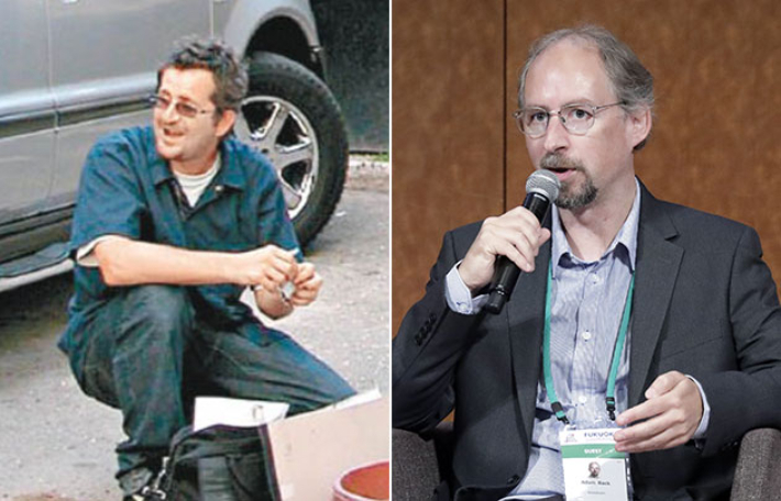 뱅크시라고 보도된 로빈 거닝엄(왼쪽)과 비트코인 창시자로 보도된 '애덤 백'. SNS캡처·연합뉴스 