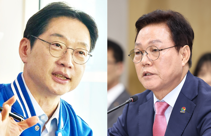 더불어민주당 김경수·국민의힘 박완수 전현직 경남지사. 민주당 경남도당·경남도청 제공
