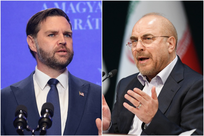 밴스 미국 부통령(왼쪽)과 모하마드 바게르 갈리바프 이란 의회 의장. 연합뉴스